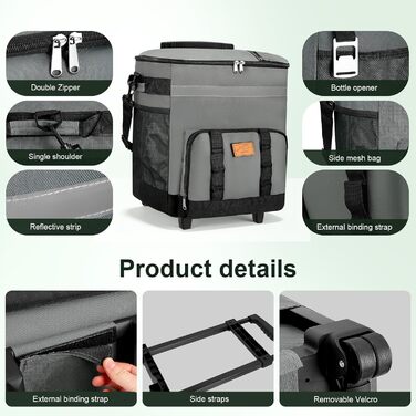 Термосумка-холодильник 35л з колесами, велика, складніша, для пікніків, кемпінгу, пляжу та BBQ, вологостійка