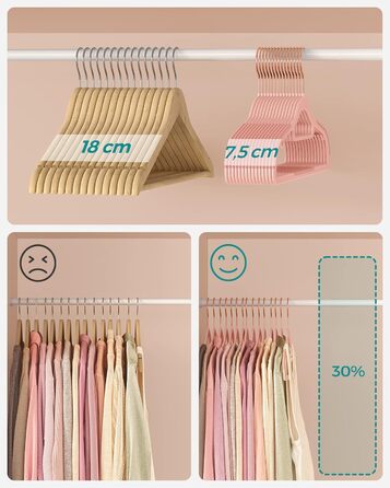 Набір вішалок SONGMICS 50 шт. з пластику, антиковзкі, компактні, 42 см, поворотний гачок 360°, сріблясті, біло-темно-сірі