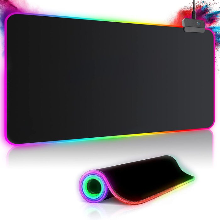 Ігровий килимок для миші RGB XXL 800x300мм, вологостійкий антиковзаючий підкладник з 7 кольорами та 14 режимами підсвічування для геймерів та ПК, чорний