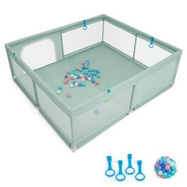 DREAMADE Playpen Baby, 200 X 180cm Playard with 50 Balls & 4 Grips & Carry Bag, Foldable Baby Barrier with Breathable Mesh, for Baby & Toddlers 0-36 Months (Dark Grey)