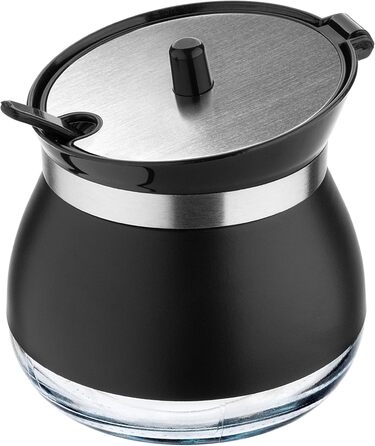 Цукорниця KADAX з ложкою, 270 мл, контейнер для цукру з порошковим покриттям, 9x9 см, цукророзсипник у 2 кольорах, дозатор для спецій з кришкою для чаю, цукру (Чорний)