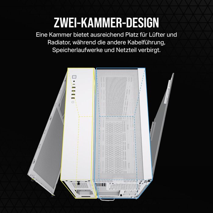 Корпус для ПК Corsair 6500D Airflow Mid-Tower ATX, двокамерний дизайн, підтримка Reverse Connection материнських плат, білий