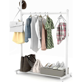 Clothes Rack Clothes Hanger Portable - Rolling Clothes Rack on Wheels With Bottom Shelves (White)
