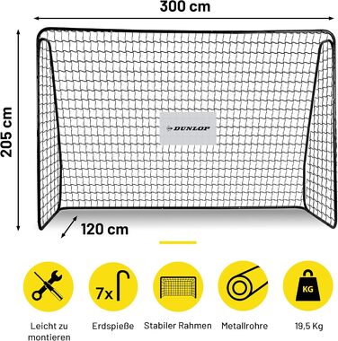 Ворота футбольні Dunlop 240x160x85/120x300x200 см - Металеві, для тренувань, всі вікові групи, просте встановлення (Чорний, 300x205x120 см)