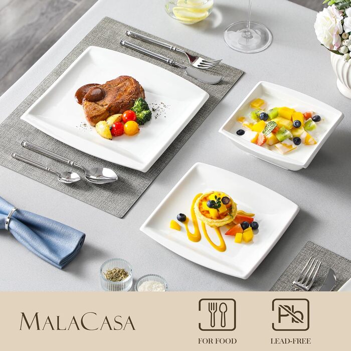Посуд MALACASA Blance 12 предметів: набір для 4-12 осіб, білий керамічний, для сервірування, можна мити в посудомийній машині