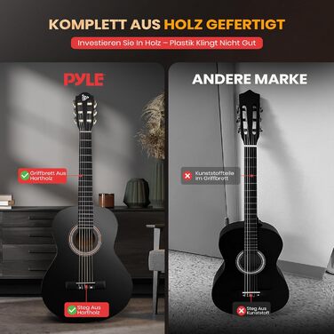 Акустична гітара Pyle для дітей та початківців, ½ розміру, з аксесуарами (сумка, тюнер, медіатор), чорна матова, 76 см