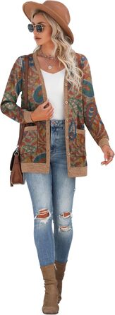 Жіночий в'язаний кардиган Grecerelle з довгими рукавами, V-подібний виріз, з кишенями та ґудзиками, м'який, довгий, стильний, з візерунком пава, червоний (S)