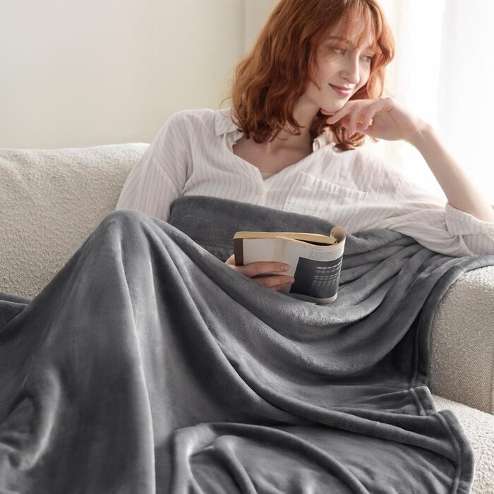 BEDSURE Флаєцева ковдра - тепла зимова ковдра, велика, 220x240 см, сіра. Ковдра для дивана, плед, тепла та м'яка ковдра для дому.