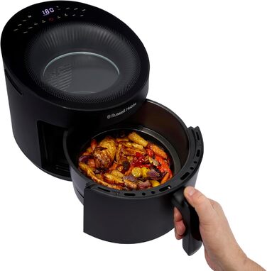 Russell Hobbs Hot Air Fryer 5L [10 Programs | with Viewing Window] AirFryer (Oil-Free Frying, Frying, Grilling, Roasting, Baking, max 200°C, Dishwasher Safe, Black) SatisFry Panoramic 27420-56