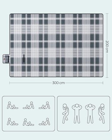 Пікнік-ковдра SONGMICS 300x200 см, водонепроникна, складана, для парку, саду, пляжу, сіро-біла