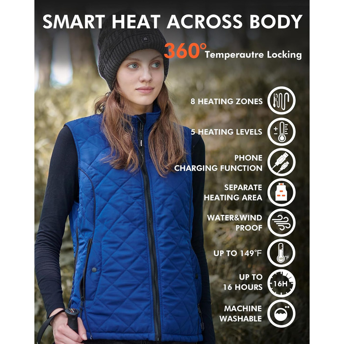 Електрична жилетка ARRIS з підігрівом, універсального розміру, блакитна - для туризму, кемпінгу, гольфу