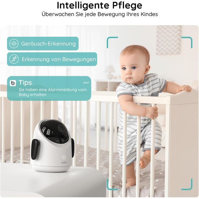 Дитячий відеоняня BOIFUN з камерою, WiFi 360°, 2 MP, моніторинг руху, інфрачервона нічна зйомка, датчик температури, мобільний додаток, 4x зум, Baby 3SM