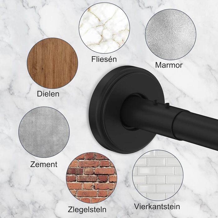 Штанга для душу U/L форми 75×(150-190)×75 см - 2 в 1 (для душу та ванни) з кільцями - Чорний колір