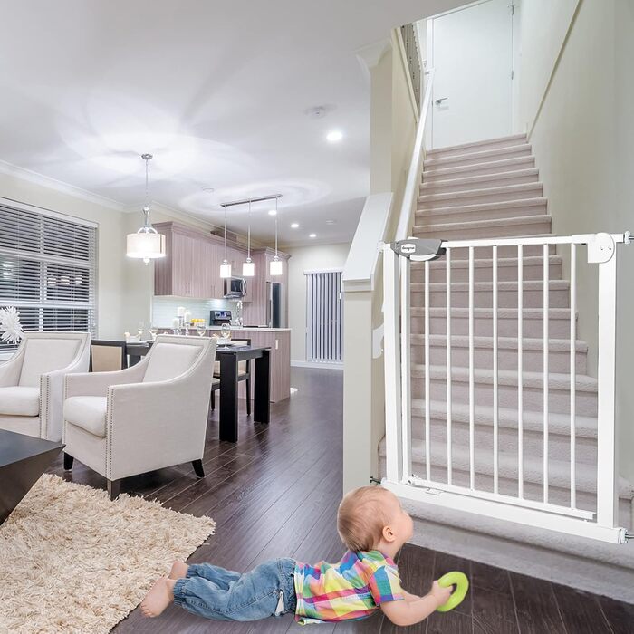 Захист для воріт HENGMEI: сітка для дитячих воріт/сходи, автоматичне закриття, без свердління, 75-85 см, білий