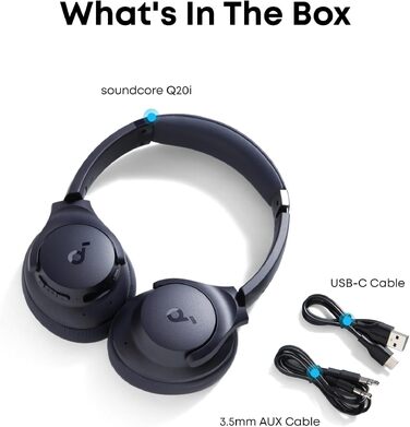 Бездротові Bluetooth-навушники Soundcore by Anker Q20i з гібридним активним шумозаглушенням (ANC), Hi-Res Audio, 40 год роботи, керування через додаток (Відновлені, Синій)