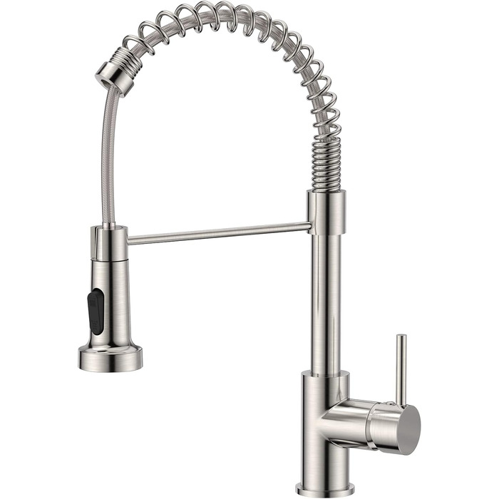 Кран кухонний FORIOUS з високим виливом, поворотний на 360°, з висувною лійкою, нержавіюча сталь, щітка