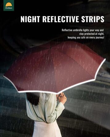 Чакіпі Парасолька велика, стійка до вітру, з відбиваючим покриттям для чоловіків та жінок – автоматичний парасолька-тростина, компактний, для подорожей, 210T покриття, промінь 106 см (Вишневий)