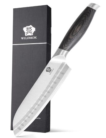 Ніж Santoku WILDMOK 18 см, японський кухонний ніж з нержавіючої сталі з ручкою з пакавуду – професійний ніж для кухні