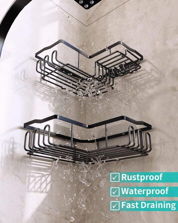 Дзеркальна поличка для душу HapiRm без свердління - органайзер для ванної кімнати та кухні з 11 гачками, мильниця, тримач для бритви, кріплення на присосках, 3 наклейки