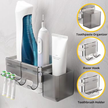Тримач для електричної зубної щітки ALOCEO з 3 гачками, нержавіюча сталь, чорний | Без свердління, для ванної кімнати