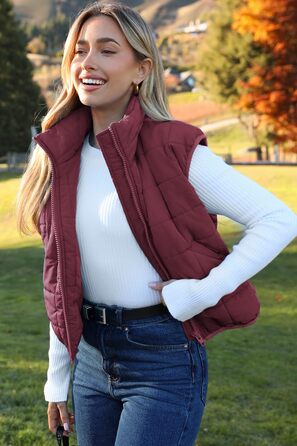 ZEAGOO Жилет чоловічий короткий степваний, легкий, на осінь/зиму, з кишенями (M, Бордовий)