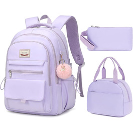 Шкільний рюкзак для підлітків, дівчаток, 3-в-1 (рюкзак, ланчбокс, пенал) Violett, 15.6