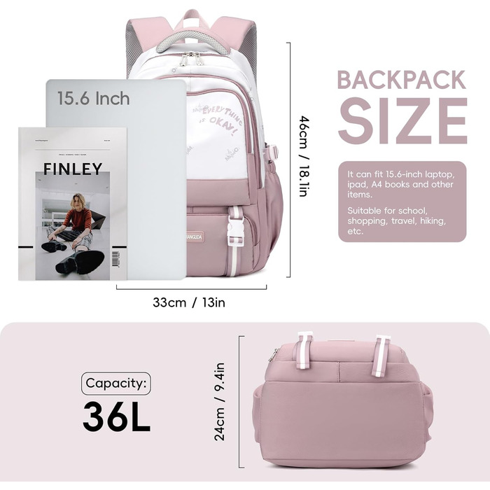 Рюкзак для підлітка, 36L, для дівчат 3-9 клас, великий стильний рюкзак для ноутбука 16 дюймів, повсякденний шкільний рюкзак, сумісний з візком (фіолетовий)