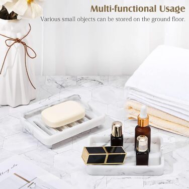 Підставка для мила Shinowa з подвійним шаром та знімним контейнером для води, білий мармур, для ванної кімнати, кухні, душу