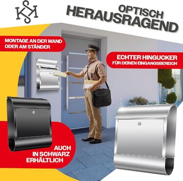 Поштовий ящик настінний KESSER® XXL нержавіюча сталь срібний з газетницею, замок + 3 ключі, вологостійкий, порошкове покриття