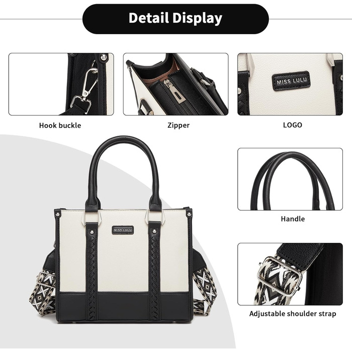 Сумка жіноча Miss Lulu середнього розміру через плече з текстурою лічі, з внутрішніми кишенями для роботи, відпочинку та повсякденного використання (чорний)