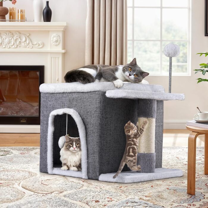 Кіт Будинок YITAHOME для дому, складаний, 47 x 40 x 32 см, з когтеточкою та іграшкою, для середніх та великих котів