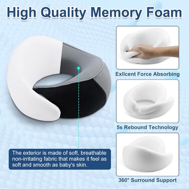 Подушка для шиї у літак з Memory Foam, набір: подушка, маска для сну та навушники (сіра)