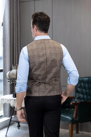 Оливковий костюм для чоловіків Olove-Uit: елегантний, в клітинку, з вовни та твіду, slim fit, для весілля (колір: коричневий, розмір: M)