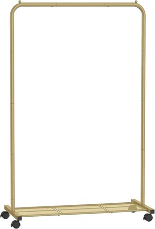 SONGMICS Clothes Rack, Rolling Garment Rack, Metal Clothes Stand, Rolling Wardrobe 91 cm wide, with Shelf, 2 Wheels with Brake, Rod Loadable up to 40 kg, Gold HSR025A01