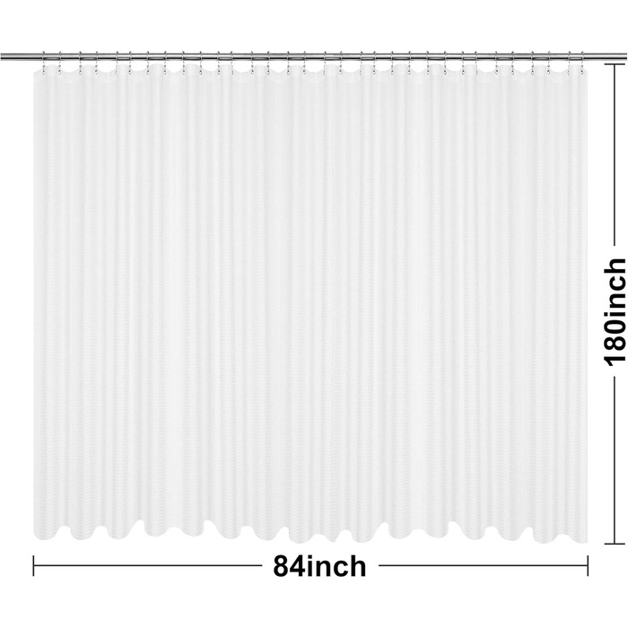 Шторка для душу Barossa Design з вафельної структури, біла, 213,4 x 182,9 см, для готелів, важка тканина, водовідштовхувальна