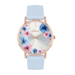 Годинник наручний s.Oliver для жінок, кварцовий, аналоговий, з силіконовим ремінцем, водостійкий 3 bar, у подарунковій коробці (світло-блакитний)