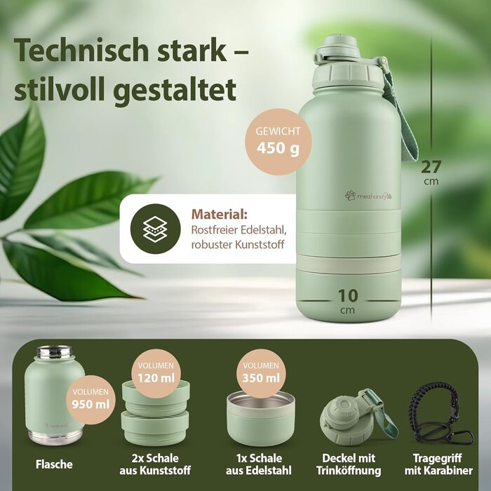Hana Pets: Фляга для води для собак 1л з мисками - Ідеальна для подорожей та активного відпочинку. Ізольована фляга з нержавіючої сталі з мисками, зручний ручний тримач.