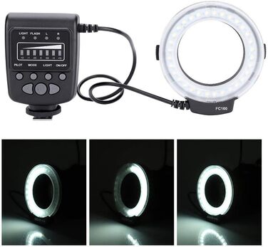 Портативний LED-макрокільцевий спалах Topiky FC-100 з регулюванням яскравості, комплект для відеозйомки з 8 адаптерними кільцями та контролером для камер