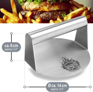 Пресс для бургерів COM-FOUR® Ø 14 см з нержавіючої сталі 430, Burger Smasher - прес для рівних котлет, придатний для миття в посудомийній машині, Fleischbeschwerer ідеально підходить для гриля та сковороди