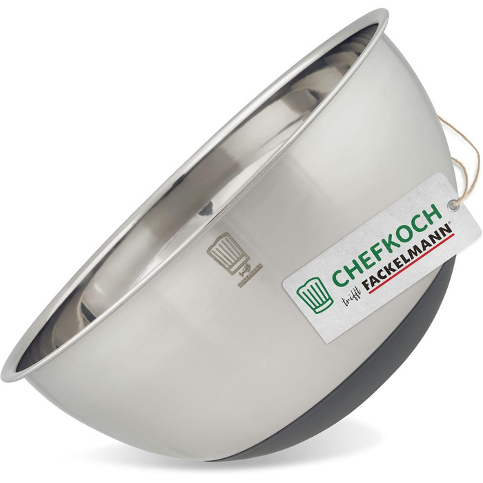 Нержавіюча чаша для кухні Fackelmann Chefkoch Bonn – 4.0 л з антиковзним дном, 1.25 л для салатів, тіста та іншого. Якісна, придатна для миття в посудомийній машині, діаметр 17.7 см, висота 8 см