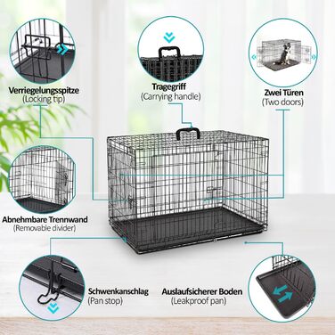 Клітка для собак Defacto: переноска, транспортний бокс, розмір M (61x43x51 см), чорний метал, з піддоном