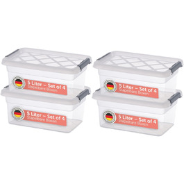 Blumtal Storage Box with Lid 32L Plastic - Storage Boxes 36.5x36x26.5 cm - Storage Boxes Made from 100% New Material with Locking Clips - Storage Boxes with Lid (5 Liters, 4-Piece Set)