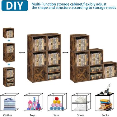 FUSUNBAO Magic DIY Cube Storage Organizer, Stackable Cubes for Home, Books, Clothes, Toys, Modular Storage System, Closet Organizer, Bookshelf, Closet (Pure White (Brown with Antique Finish, 2. General Cube)