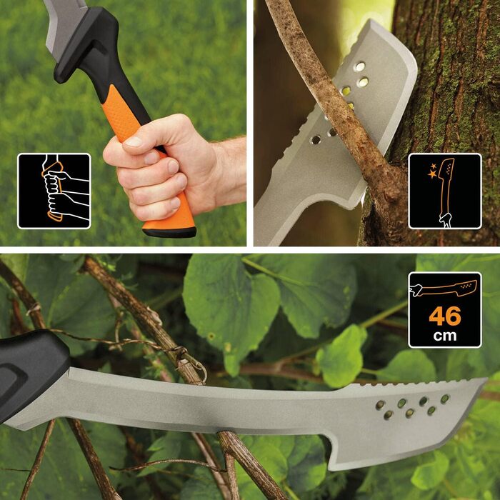 Мачете-сокира Fiskars з нейлоновим чохлом, 46 см, загартована сталь, чорний/помаранчевий, 1051236