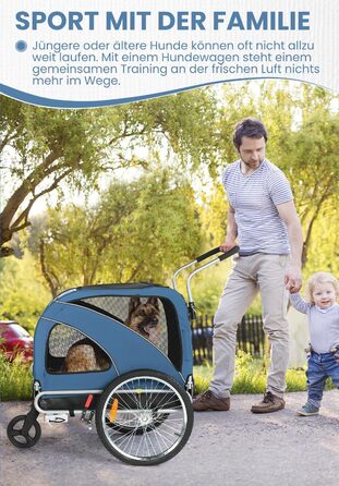 SEPNINE® Причіп для собак XL 2-в-1: велосипедний та візок для собак з відбивачами та гальмом, 600D Oxford Canvas, вантажопідйомність до 40 кг - Оранжевий (Синій)