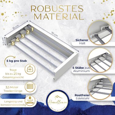 Настінна сушилка для білизни Homellence - розтяжна, 3,50 м, біла