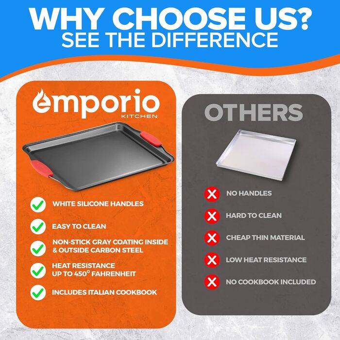 Набір форм для випічки Emporio Kitchen – антипригарне покриття, набір форм для випічки з вуглецевої сталі з силіконовими ручками, без PFOA, PFOS, PTFE, рецептурник в комплекті, деко для випічки (чорний, набір з 8 штук)