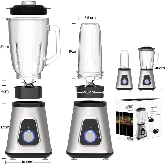 iceagle Stand Mixer Smoothie Maker - Electric Blender 1300W | 2-in-1 Mixer, 1.5L Jug & 600ml Cup, Ice-Crush Function, 2 Speed Settings, Pulse Function, 22000RPM for Smooth Blending