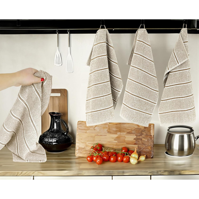 Lashuma Striped Towels 50x50 cm for the Kitchen, Lucerne Kitchen Towels Beige