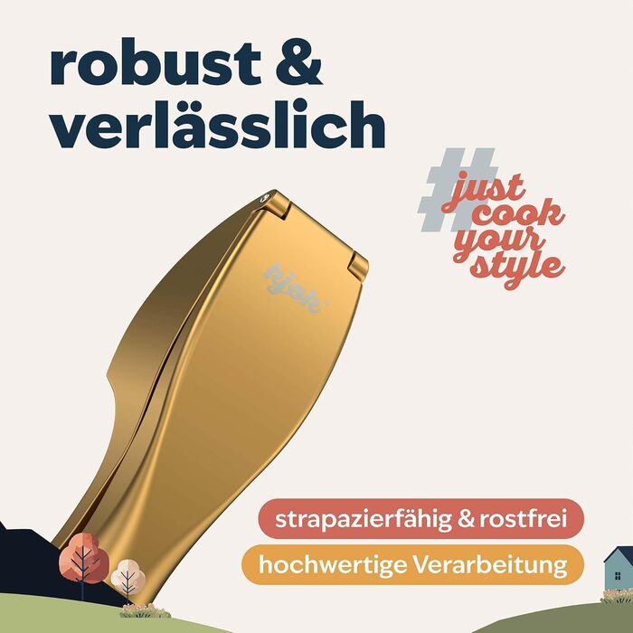 Преміум-прес для часнику Kjøk - з цинкової сплави, хромоване покриття, професійний, для миття в посудомийній машині, стильний, подарунок на День Матері (золотий)